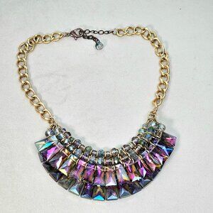 Iridescent Crystal Fan Statement Necklace